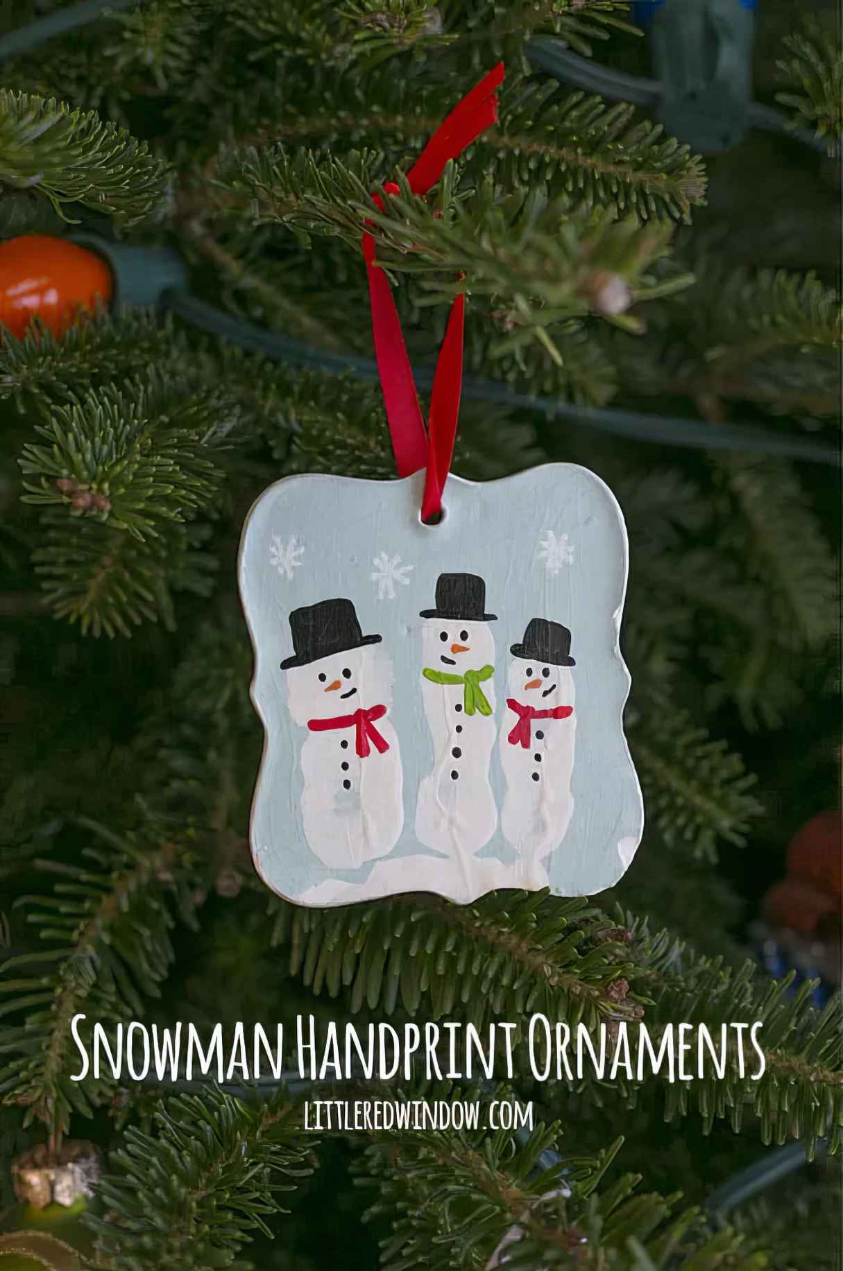 Snowman Handprint Ornaments for Christmas Tree Decorations