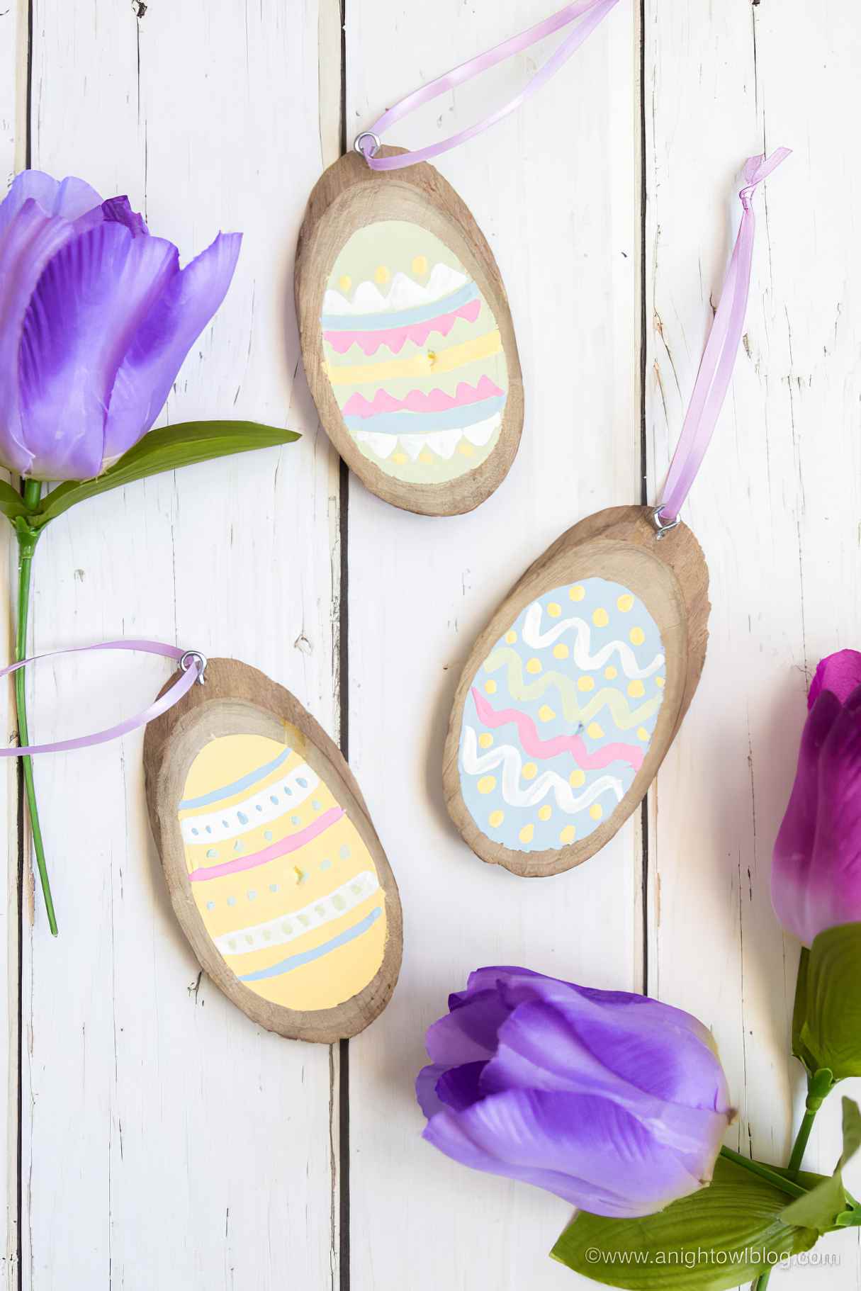Painted Wood Slice Easter Eggs
