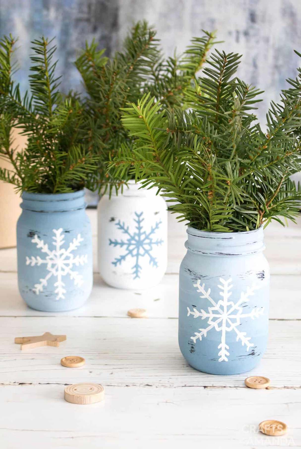 Snowflake Mason Jar Vases