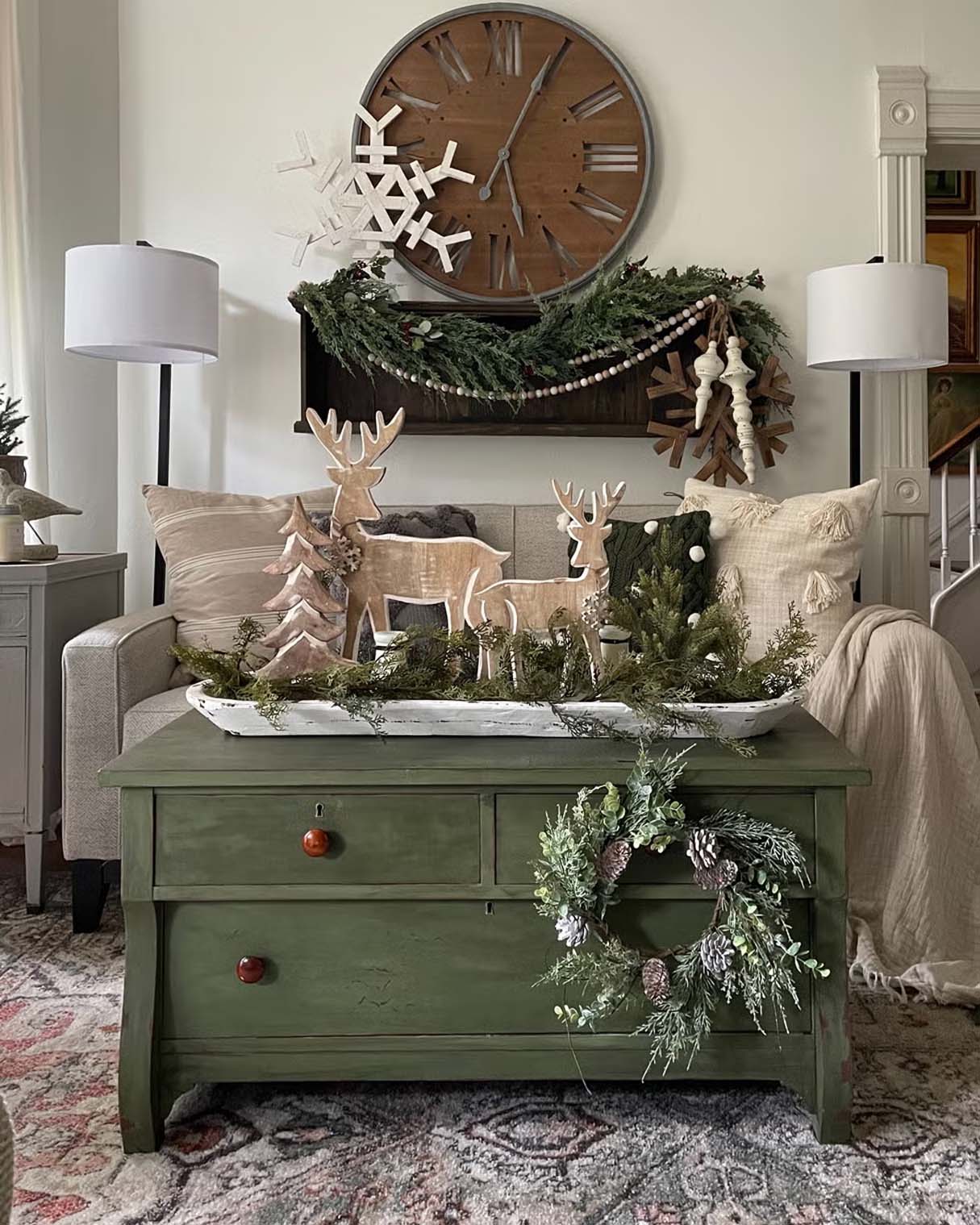 Festive Farmhouse Christmas Holiday Decorations with&nbsp;Pine Cones Wreath