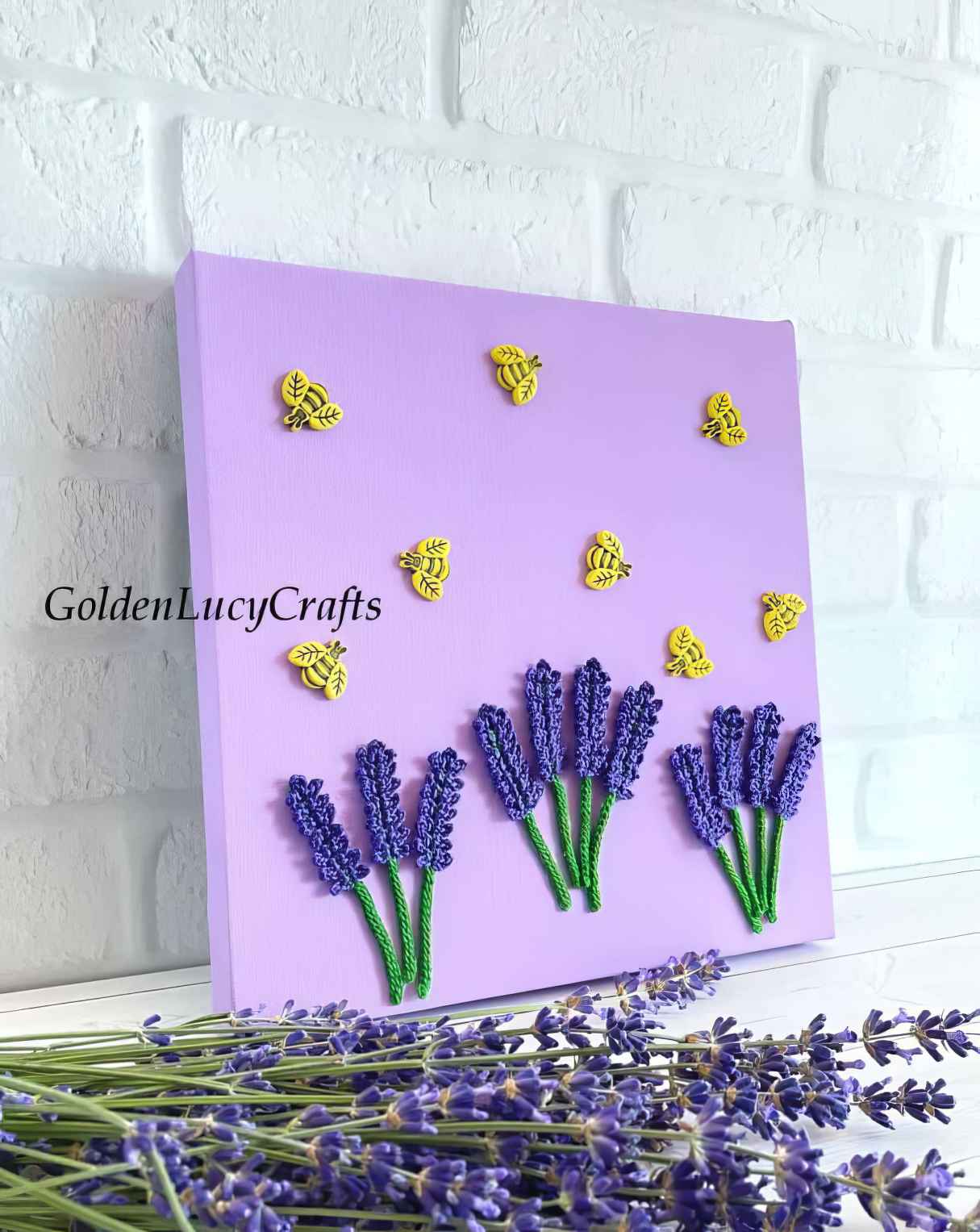 Lavender and Bees Crochet Wall Art