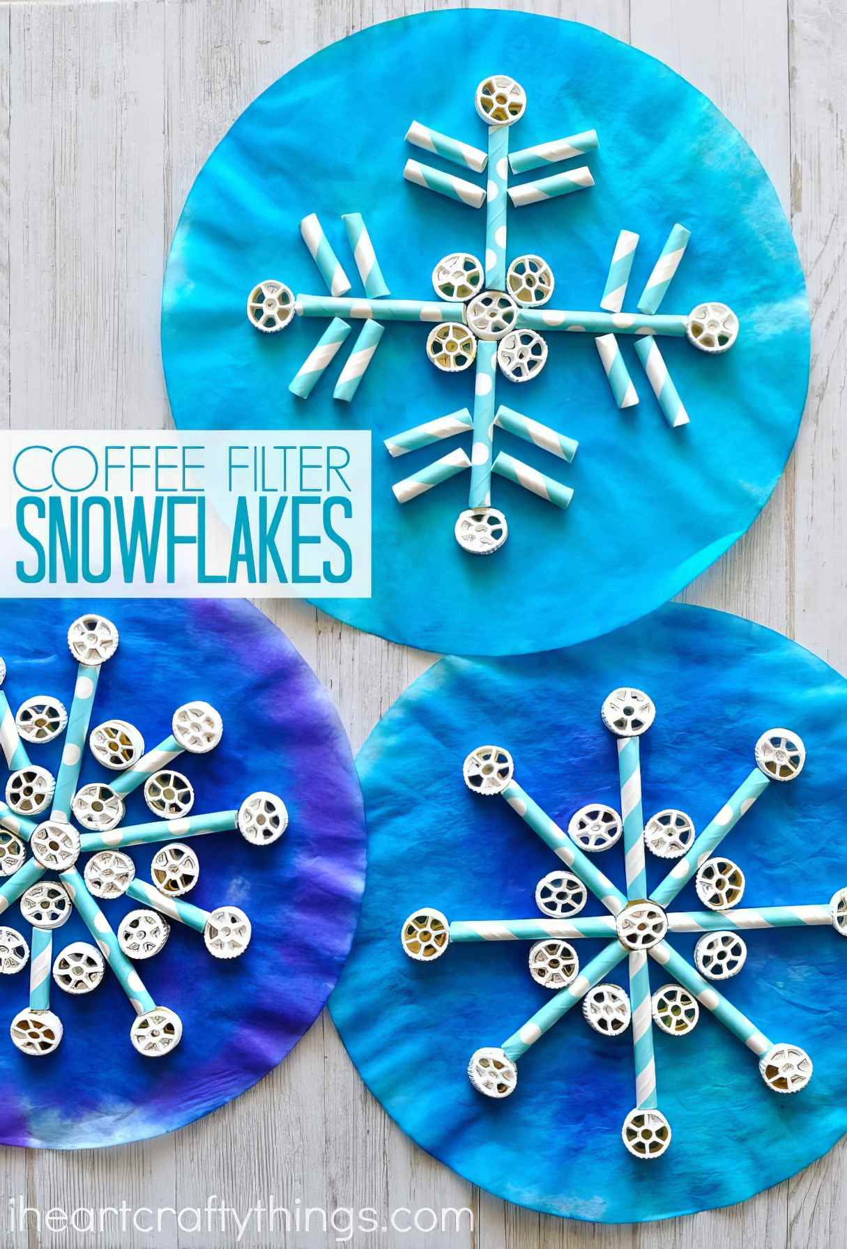 Christmas Winter Coffee Filter, Straws and Pasta Snowflake Craft Project
