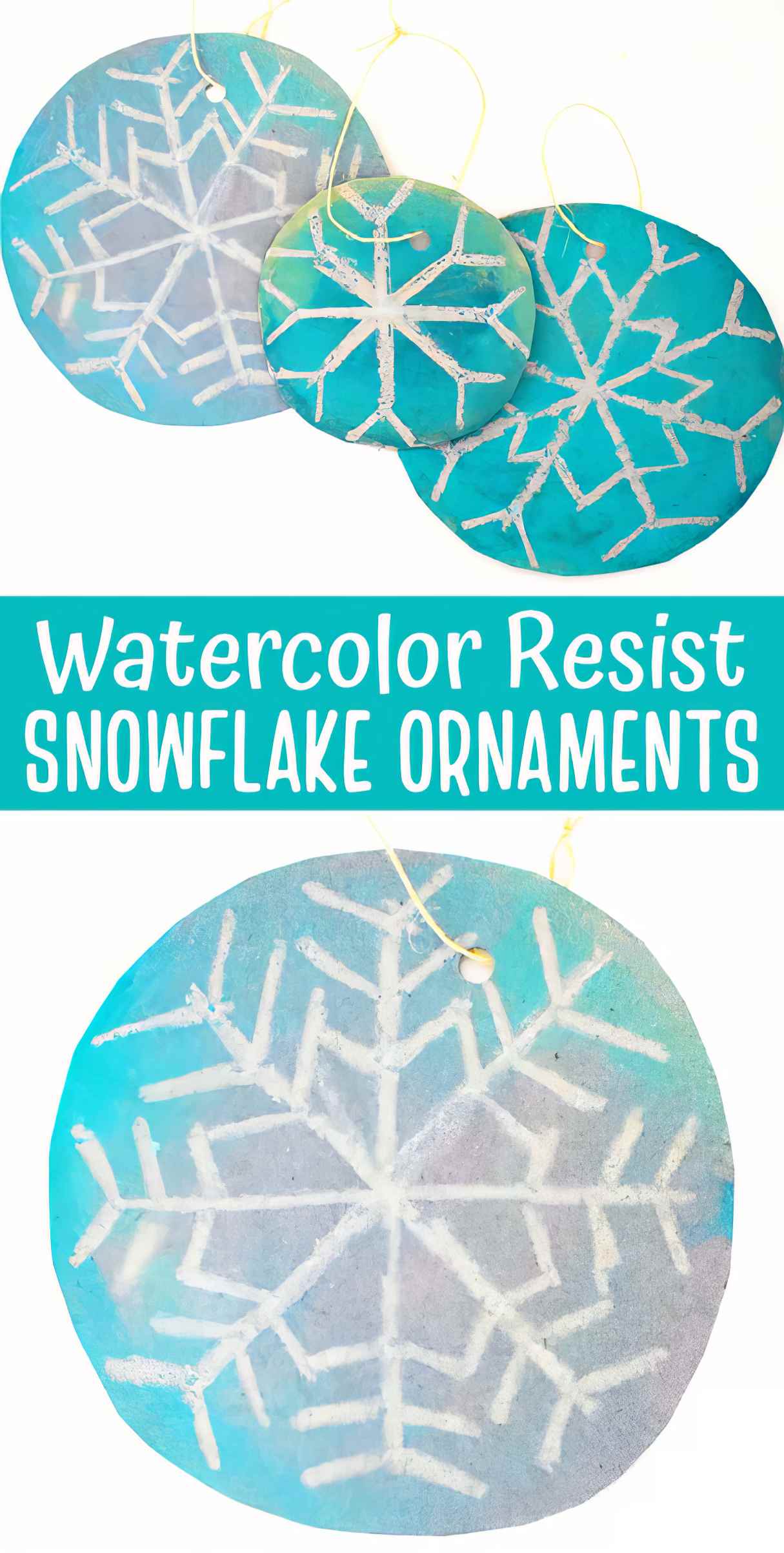 DIY Christmas Watercolor Resist Snowflake Ornaments