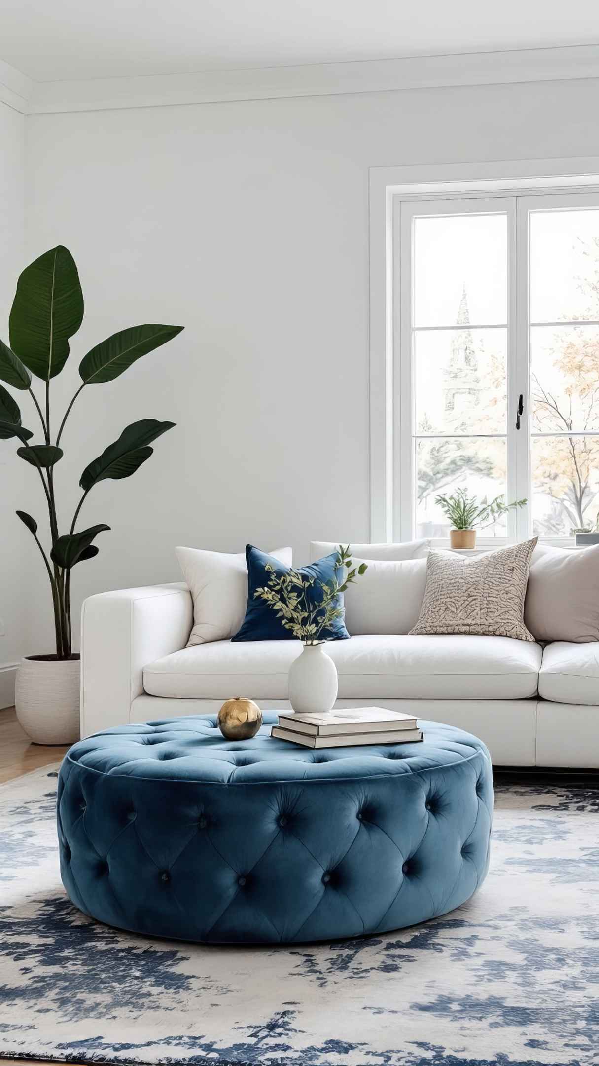 Blue Velvet Ottoman