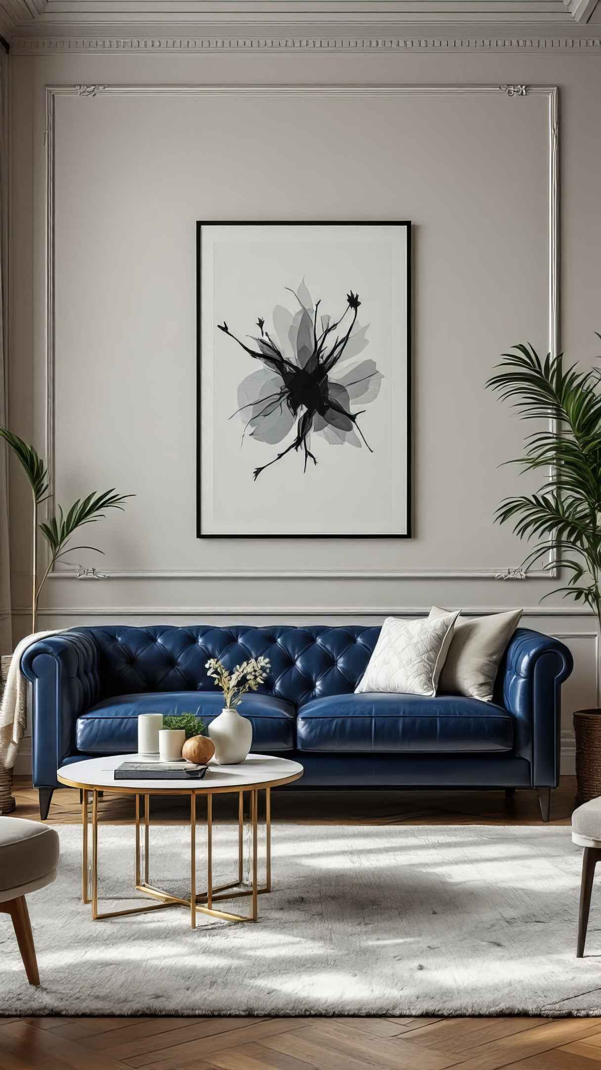 Dark Blue Leather Sofa