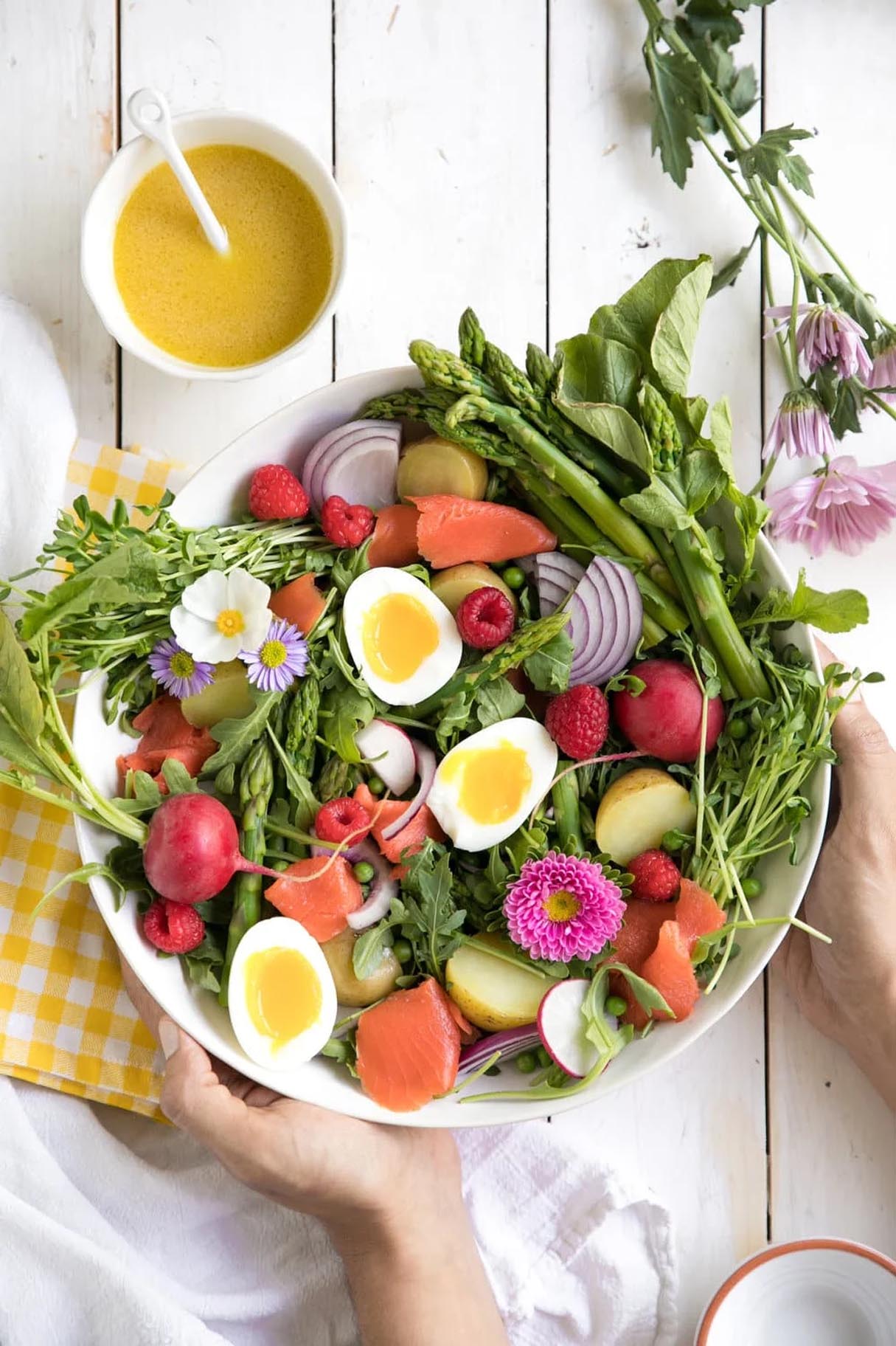 Fresh Spring Salad with Smoked Salmon and Honey Dijon Vinaigrette