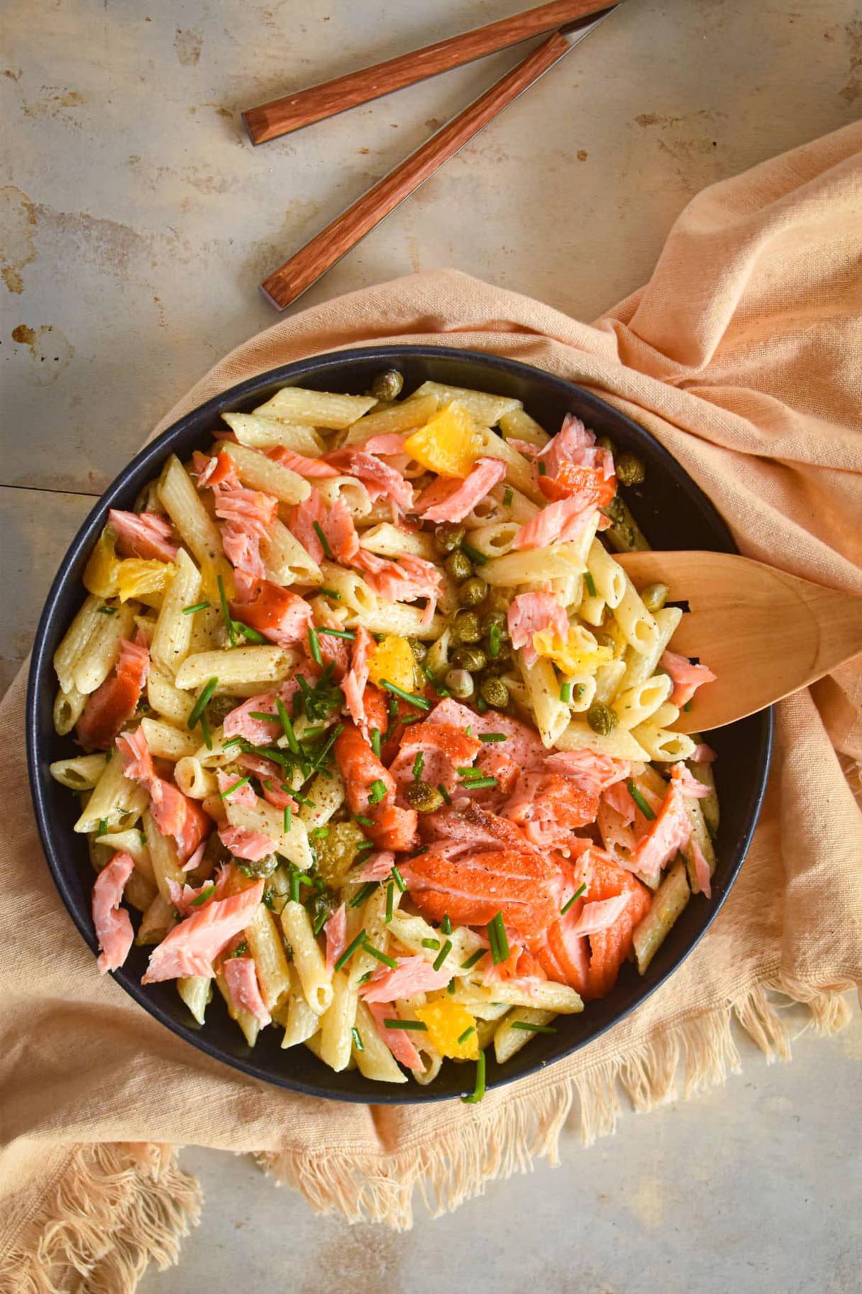 Making and Serving&nbsp; Smoked Salmon Pasta Salad