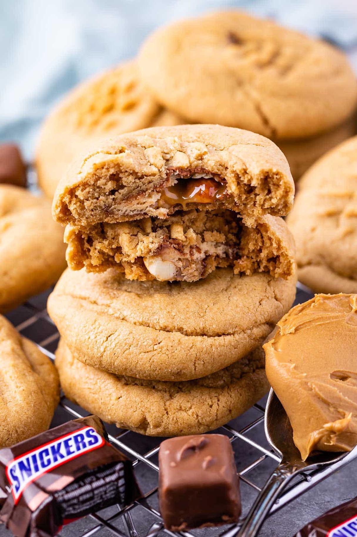 Snickers Stuffed Peanut Butter Cookies