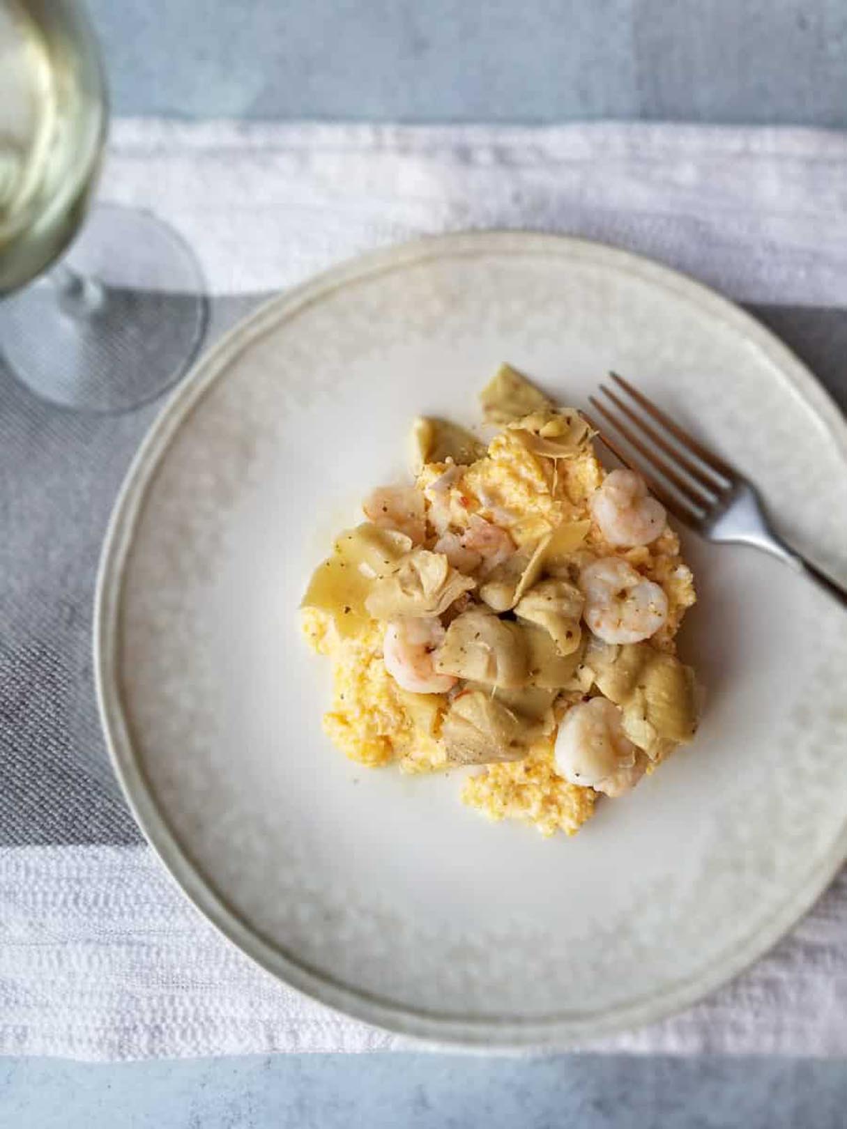 Creamy Polenta with Lemon Shrimp and Artichokes