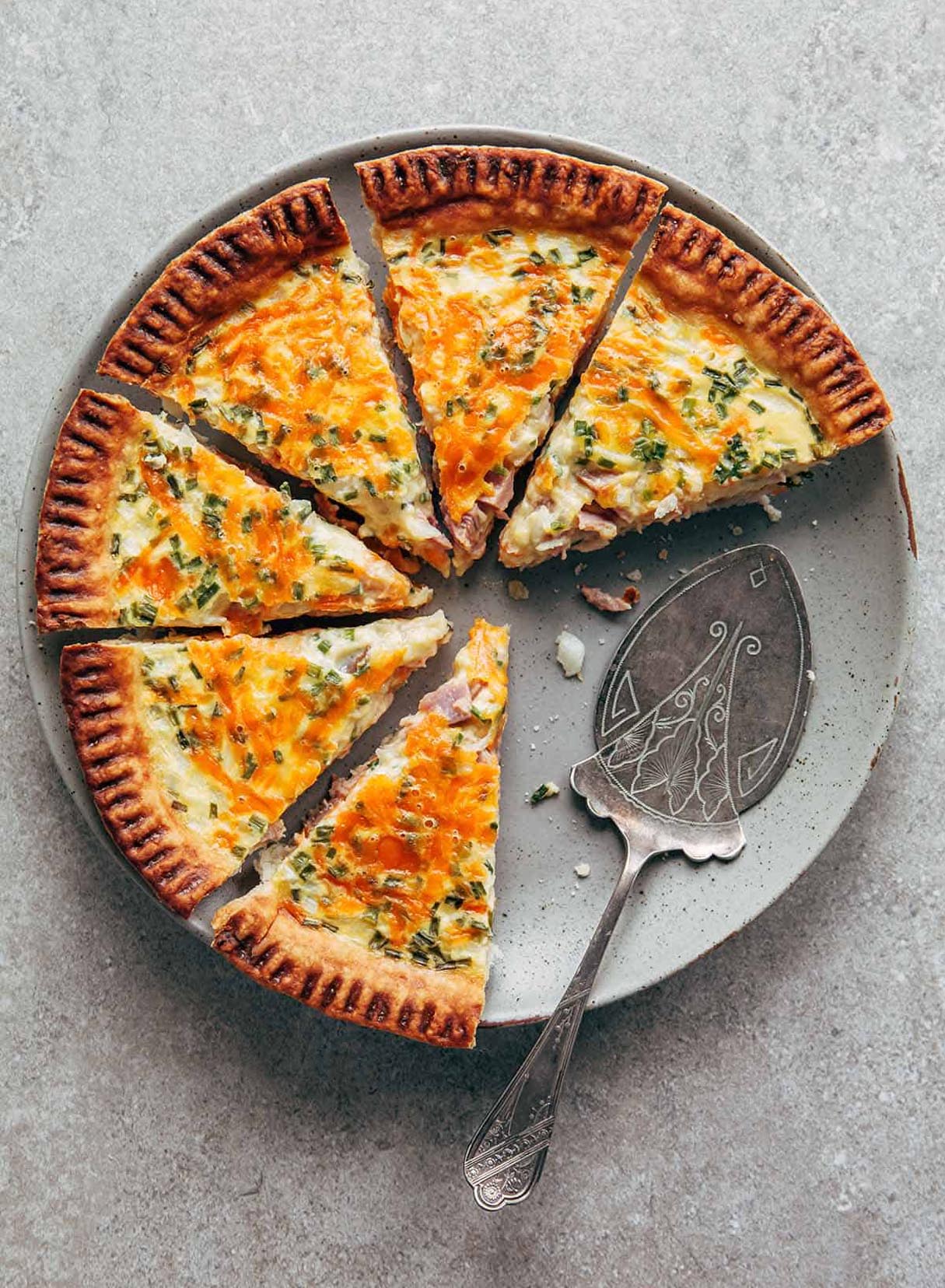 Buttermilk Quiche With Ham, Cheddar, And Chives