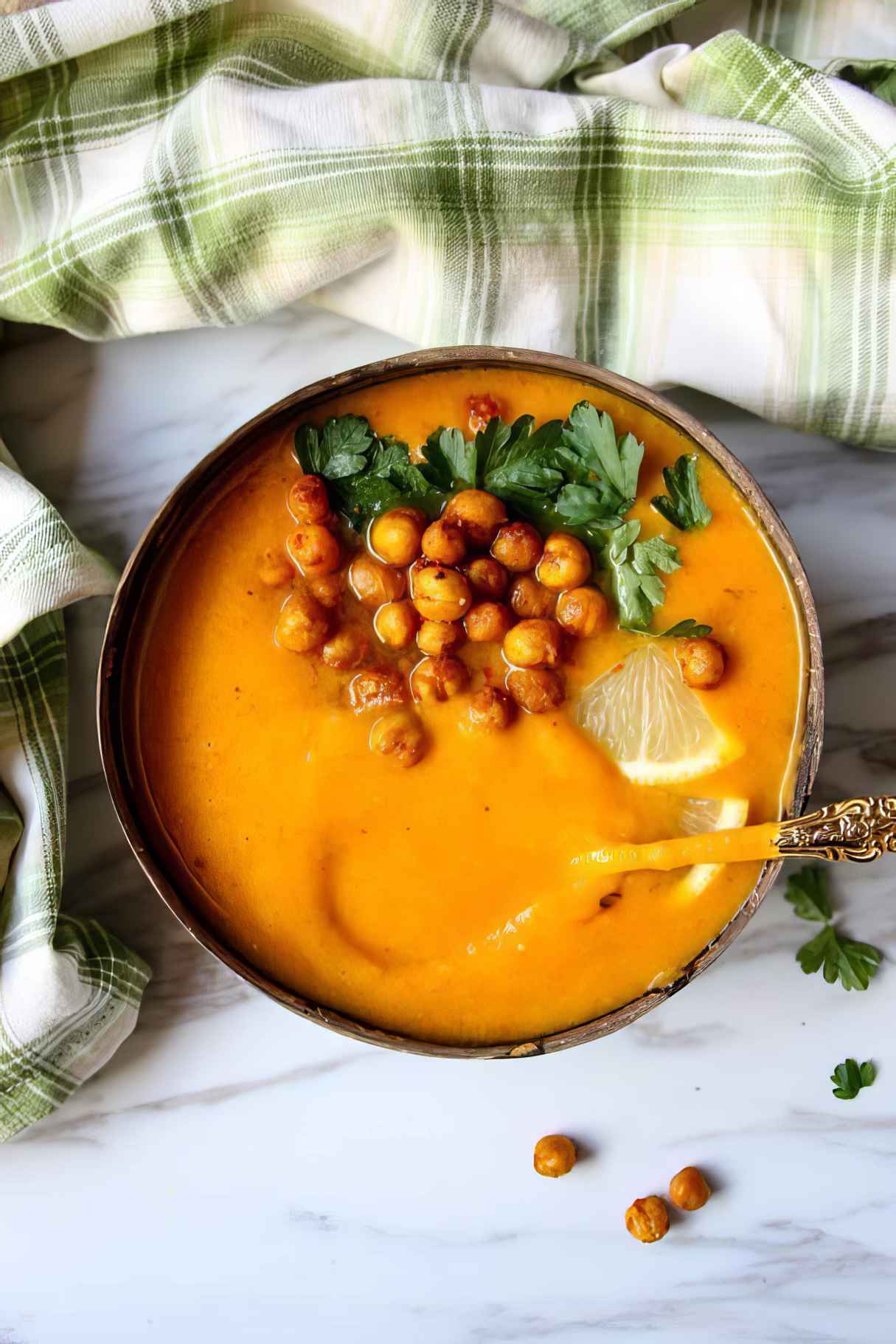 Moroccan Sweet Potato Soup with Fresh Lemon Juice and Chickpeas