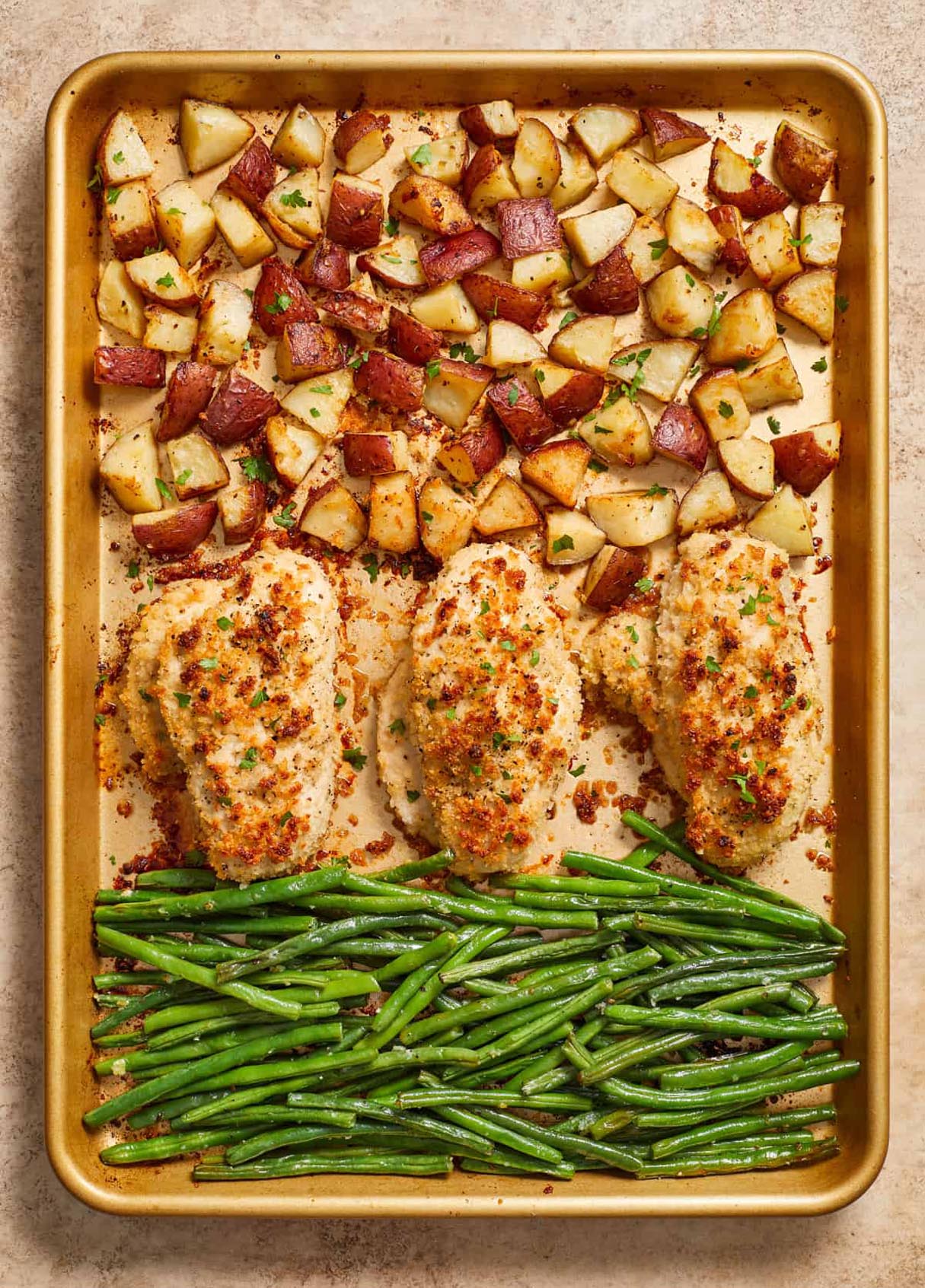 Simple One Pan Meal: Parmesan Crusted Chicken Sheet Pan Dinner