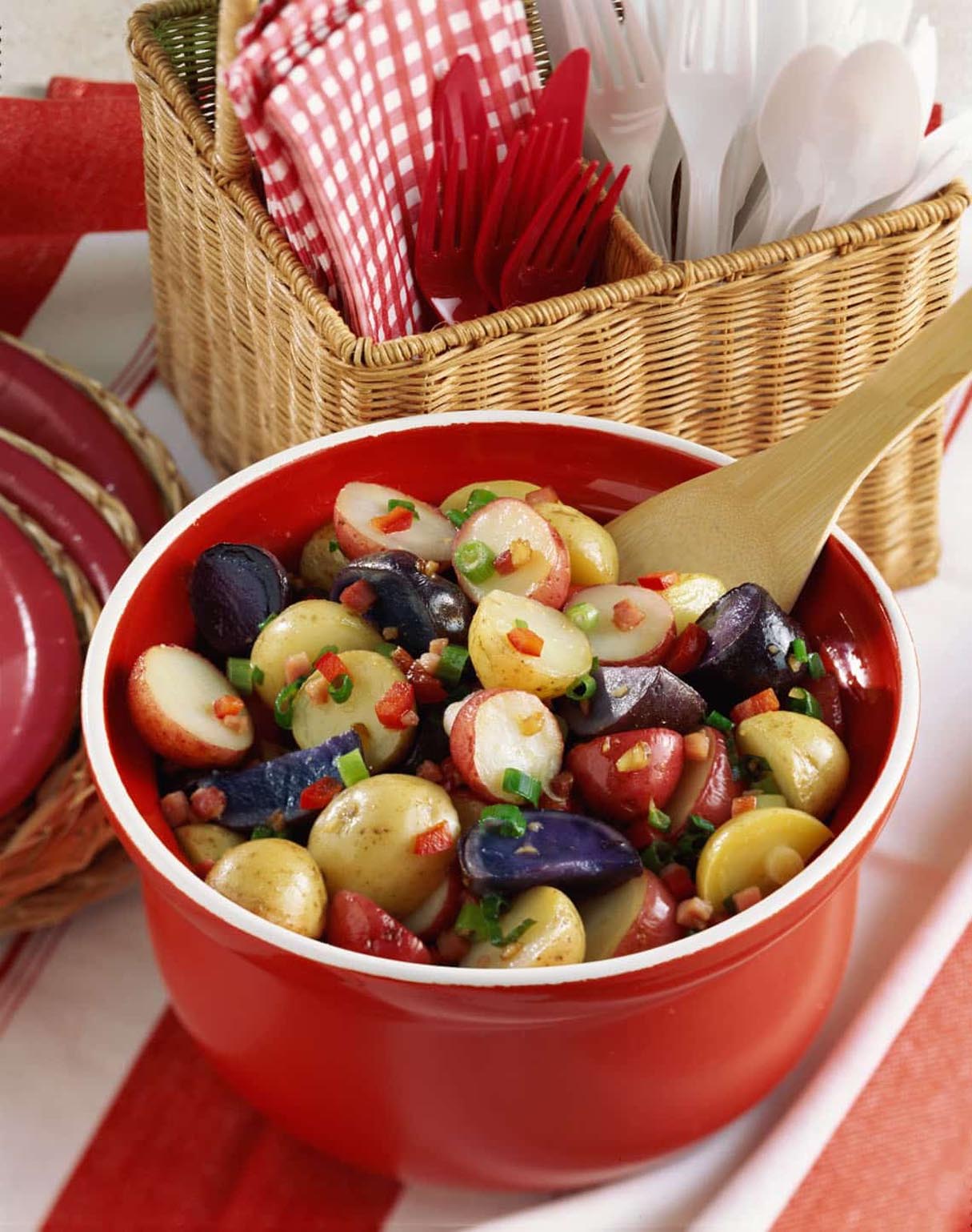Red, White and Blue Potato Salad with Stock and Wine