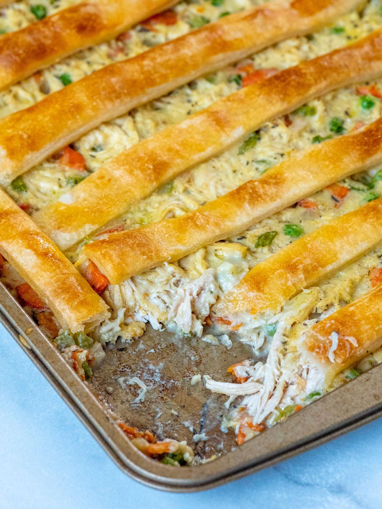 Sheet Pan Chicken Pot Pie (Flaky Pastry Crust with each Bite!)