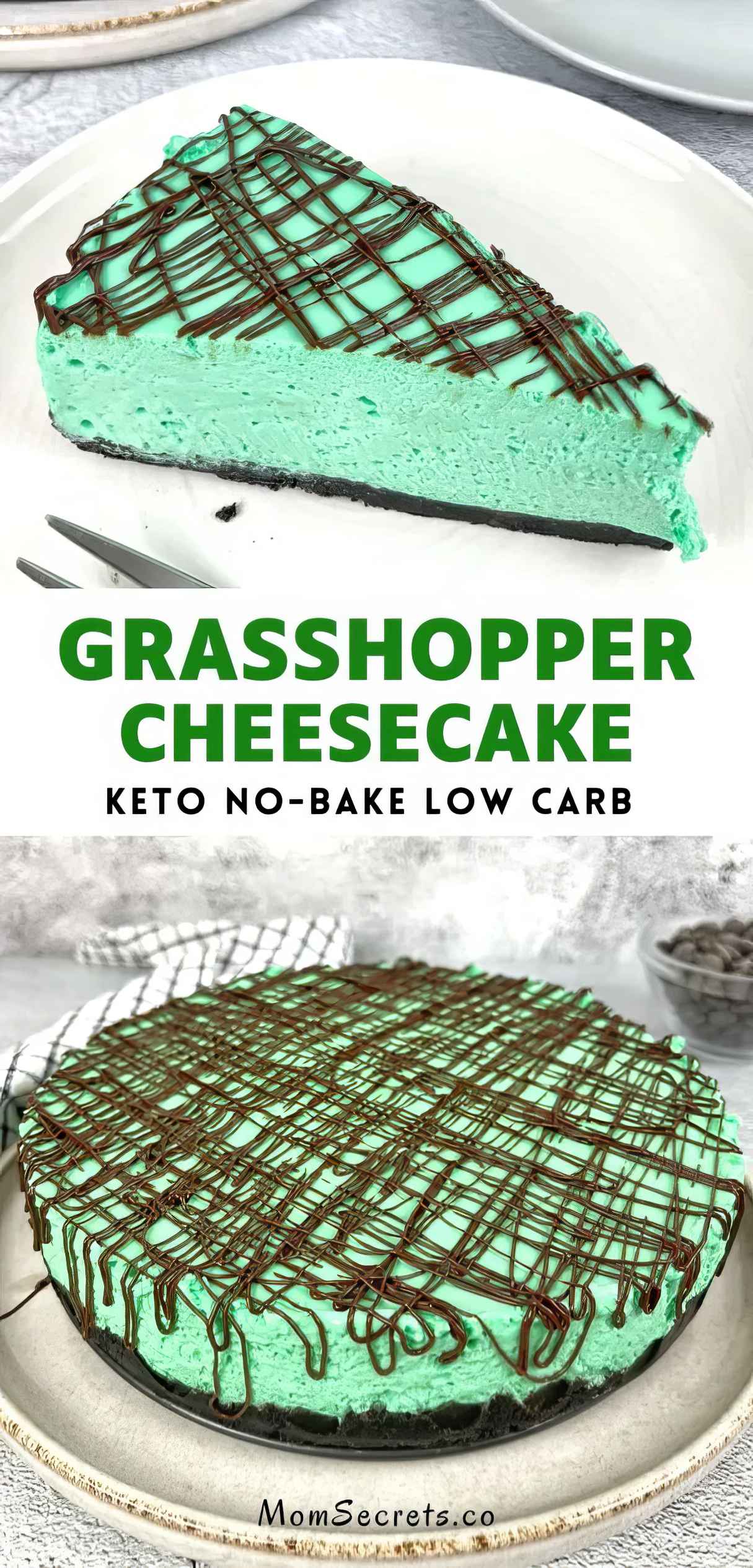 Easy Keto Low Carb Grasshopper Cheesecake with Marshmallow Fluff