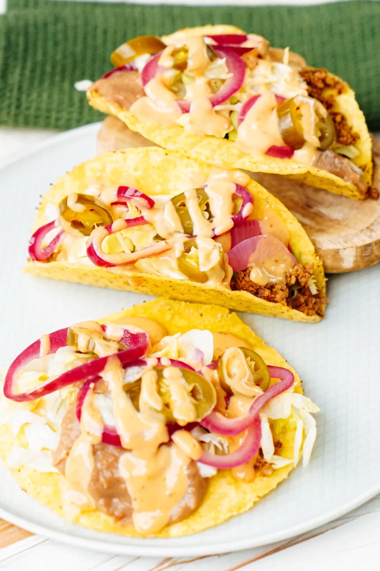 Easy Vegan Tacos Go-to Lunch Recipe with Refried Beans and Iceberg Lettuce