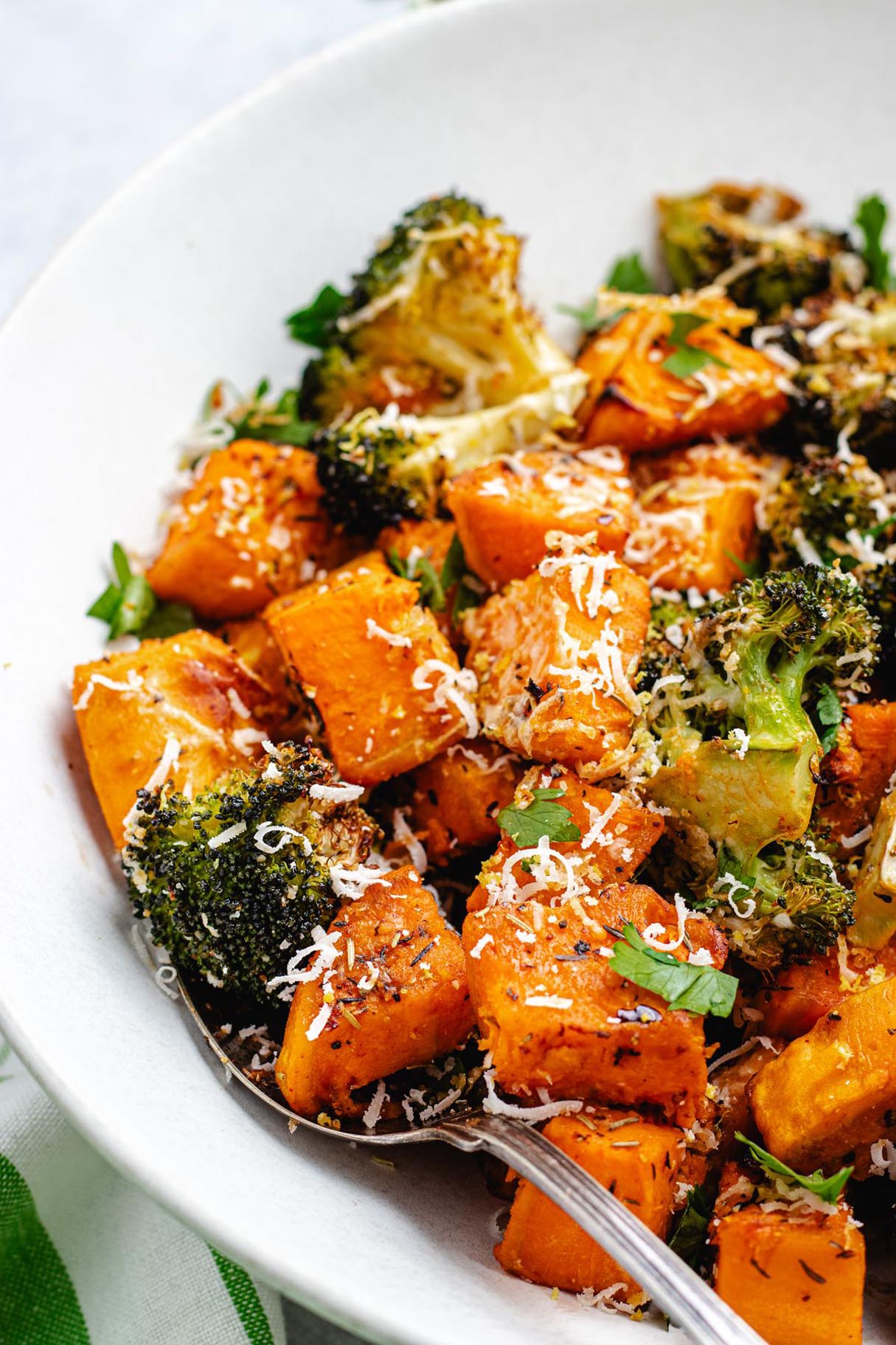 Roasted Broccoli and Sweet Potatoes in Coconut Oil