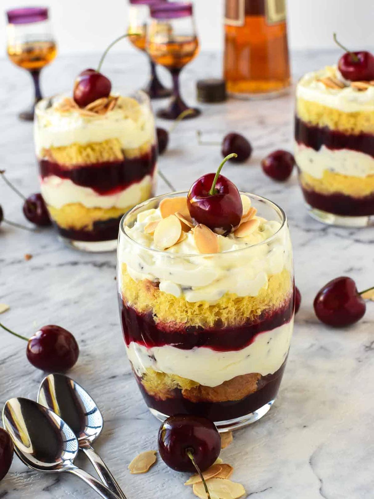 Trifle Desserts with Mascarpone and Cherries
