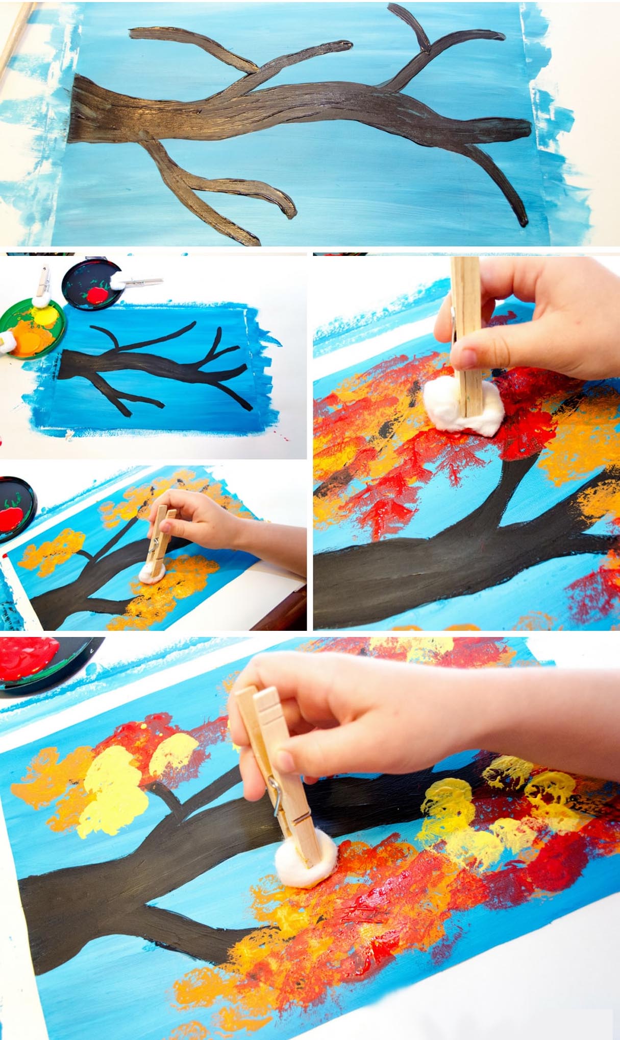 Autumn Tree Painting With Cotton Balls