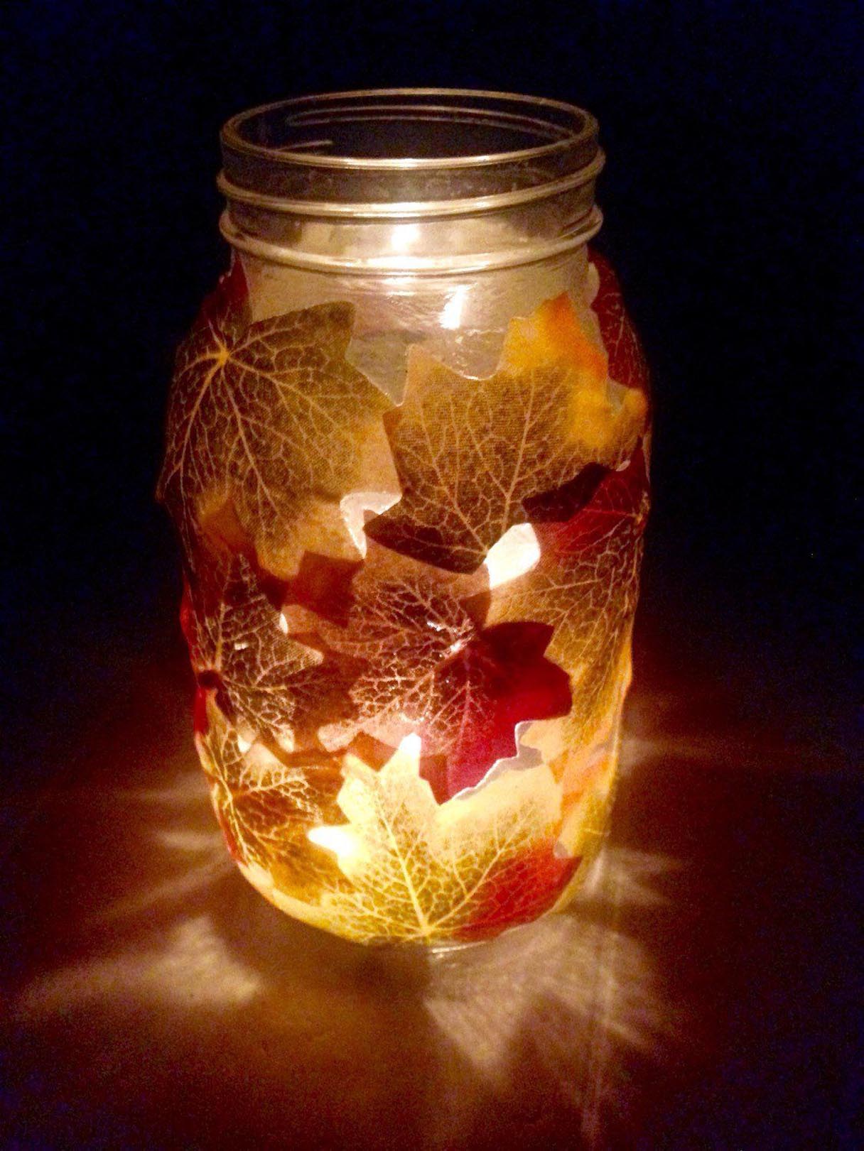 Beautiful Mason Jar Fabric Leaf Lanterns