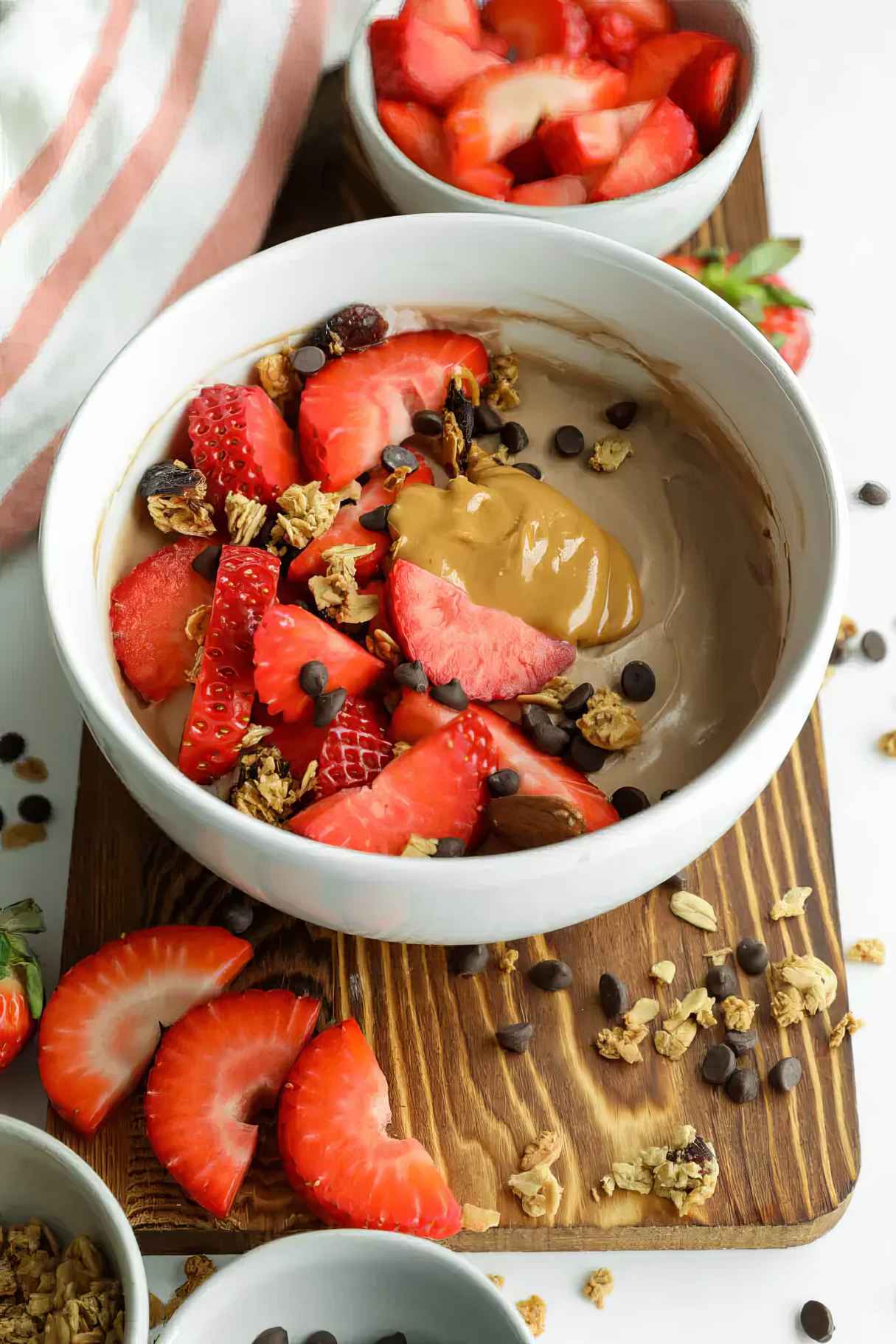 Chocolate Protein Yogurt Bowl with Fresh Strawberries and Granola