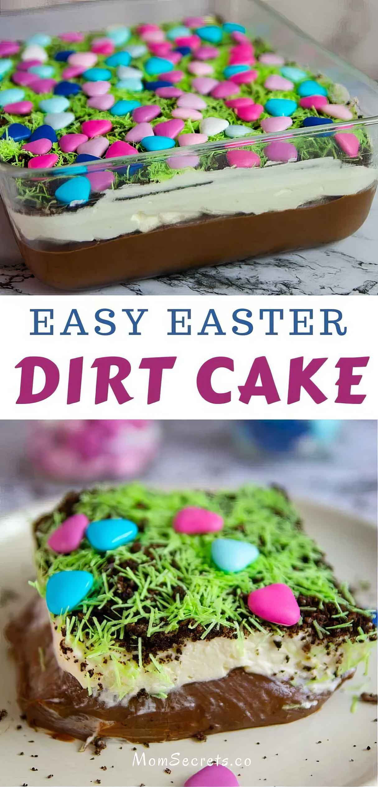Easter Dirt Cake with Cheesecake Layer and Homemade Chocolate Pudding Dessert