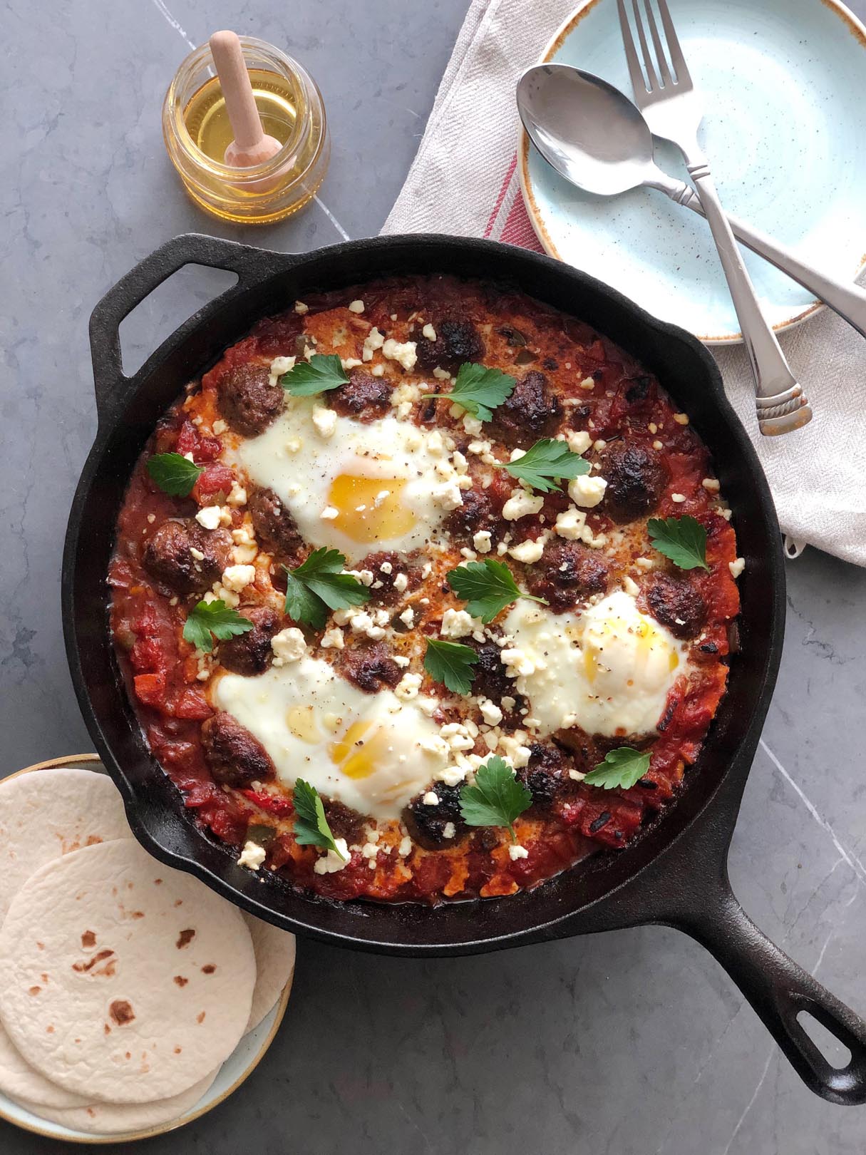 Shakshuka with Kale, Mushrooms and Feta