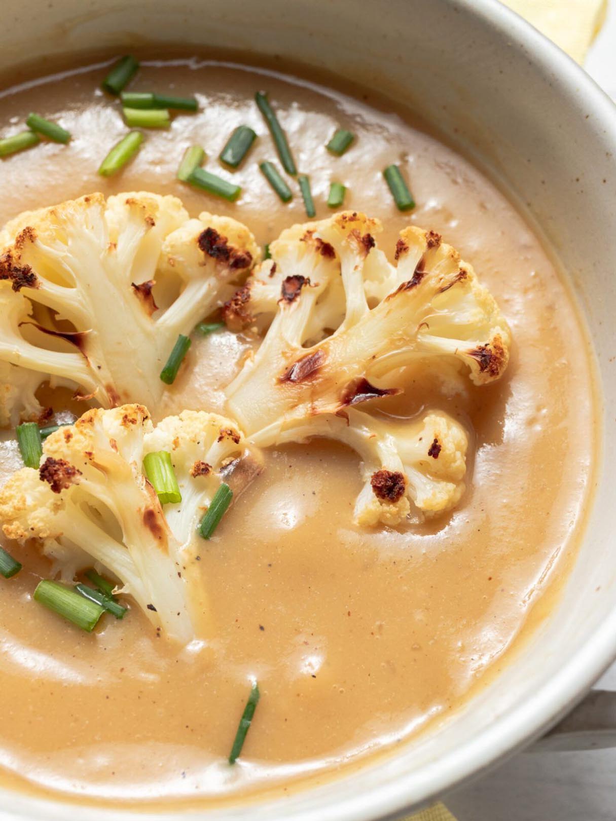Try this Easy, Healthy, Low Carb & Gluten Free Creamy Roasted Cauliflower Soup Recipe!!