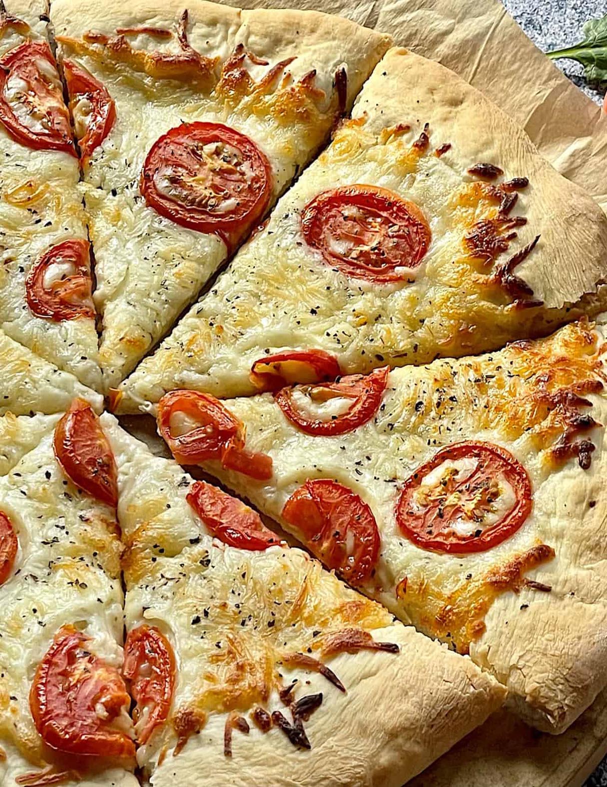 White Pizza with Tomato and Basil