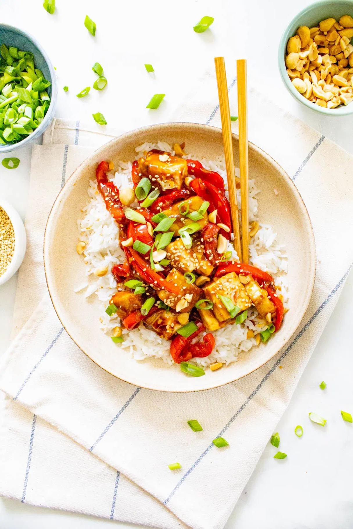 Sichuanese Kung Pao Tofu Rice Bowls - Vegan Version