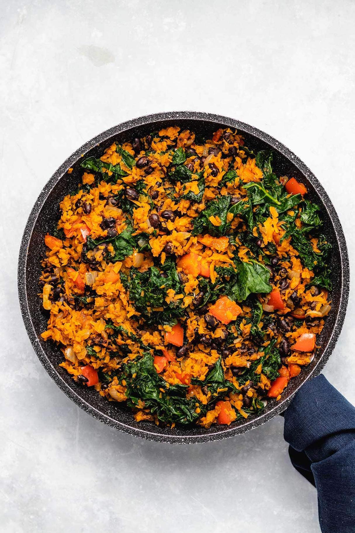 Southwest Sweet Potato, Kale and Black Bean Skillet